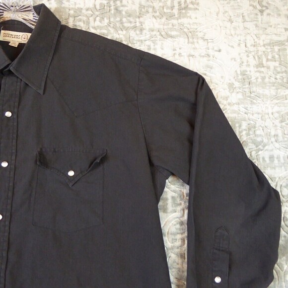 Vintage Sheplers Shirt Men's 17 Black Pearl Snap Longhorn Cow Skull Western - Picture 5 of 13